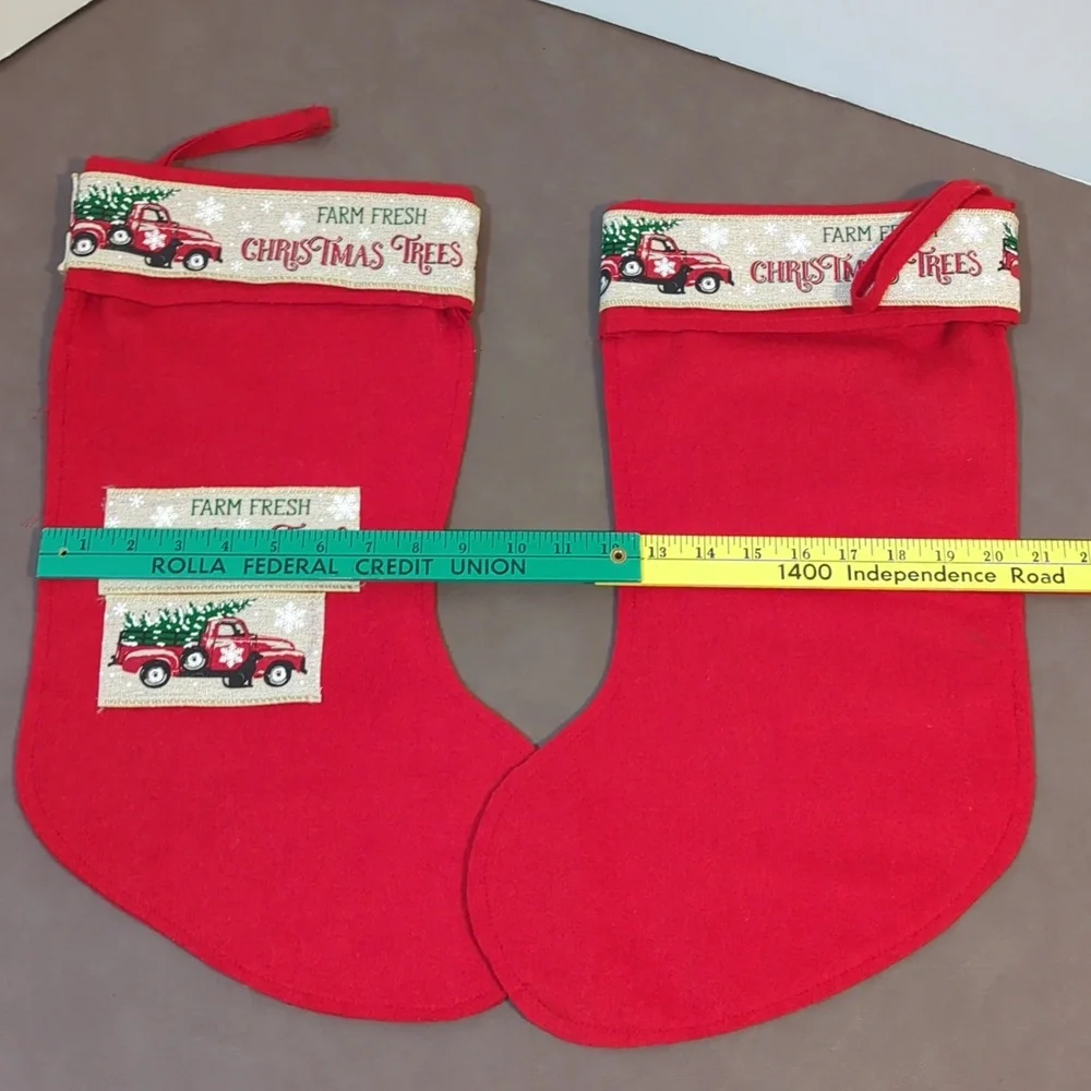Stocking set of 2 Farm Fresh Christmas Trees and 2 Burlap Merry Christmas Pieces